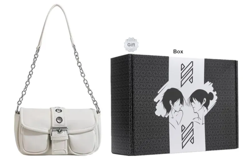 NOMK PU Shoulder Bag, Biker Bag, Messenger Bag, Shoulder Bag, Small Square Bag, Lock Handbag Women's Black/White-13
