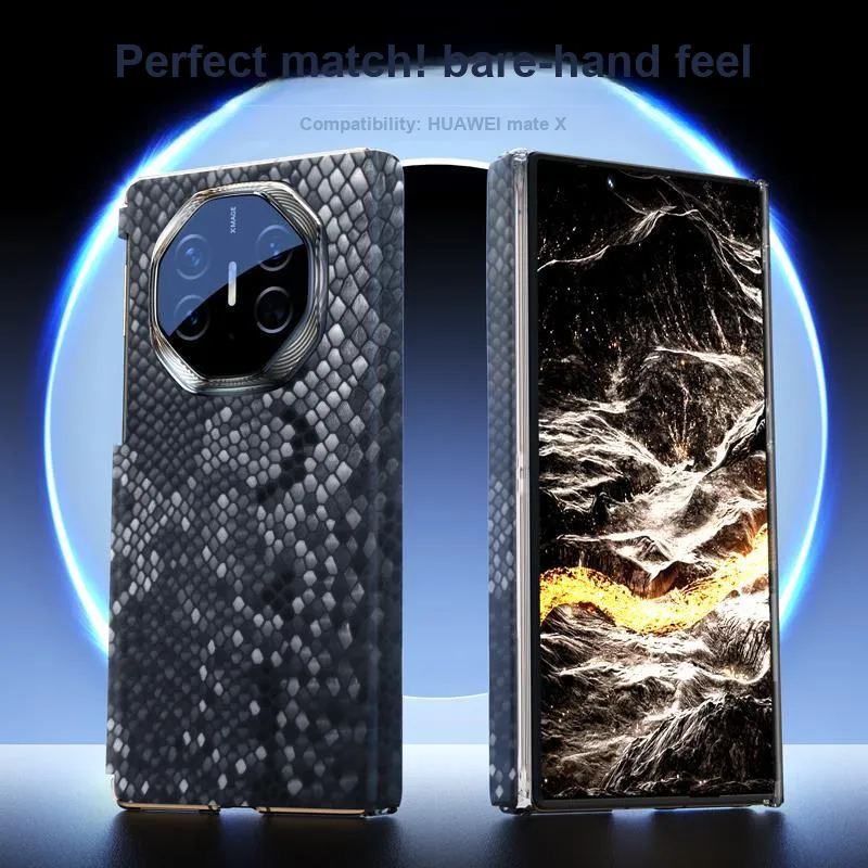 KAREN BURTON Genuine Leather Material Snake Year Limited Edition Phone Cases Compatible Huawei Mate X-1