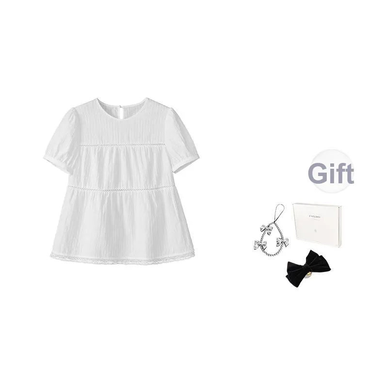 Fstudio Летний Корейский стиль Сладкий стиль Хлопок Универсальный Короткий рукав Рубашка Женская