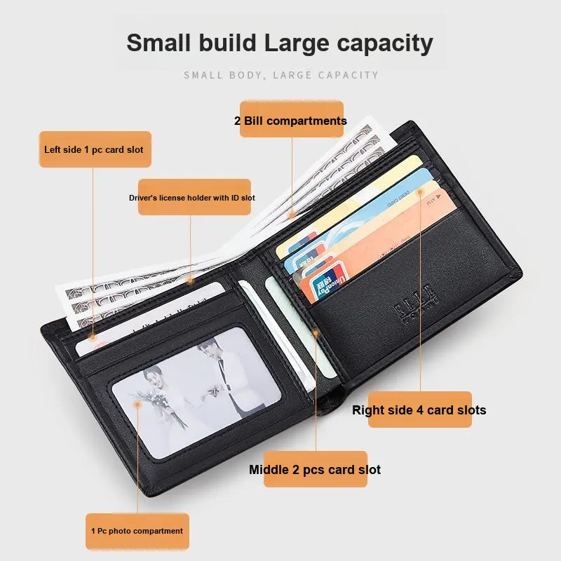 ELLE HOMME Top Grain Cow Leather Fashion Trend Students Belt, Multiple Card Slots Wallet Men's 3.5cm-4