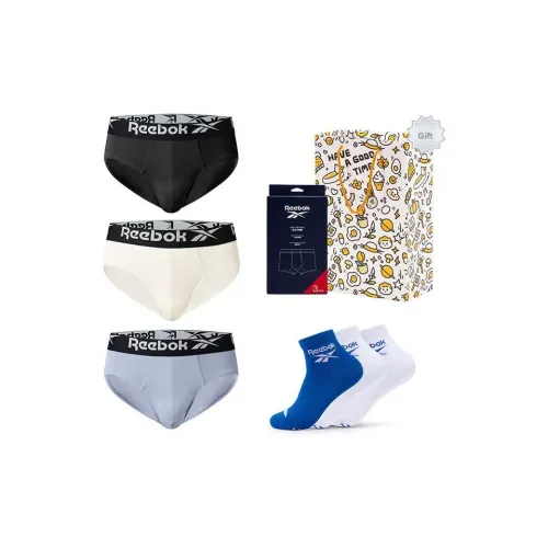 Reebok Трусы Черный/Бежевый/Светло-Синий + Носки Белый/Белый/Синий Мужской Набор Трусов