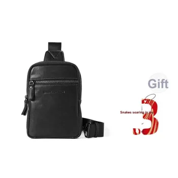 Sharkborough Cow Leather Sling Bag Medium Size Men's Black
