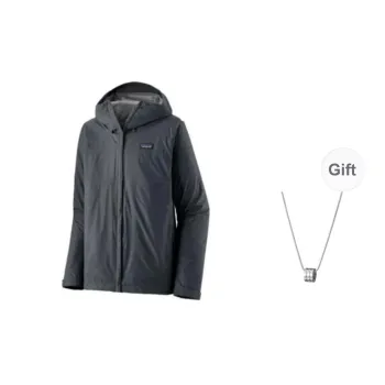 Patagonia Hiking Warm Windproof And Waterproof Windbreaker Jacket Men's Smoke Blue Includes Necklace