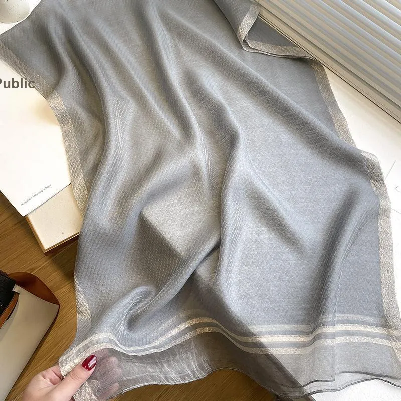 Narandu Mulberry Silk Scarves Women's Champagne/Gray/Milk White/Red-3