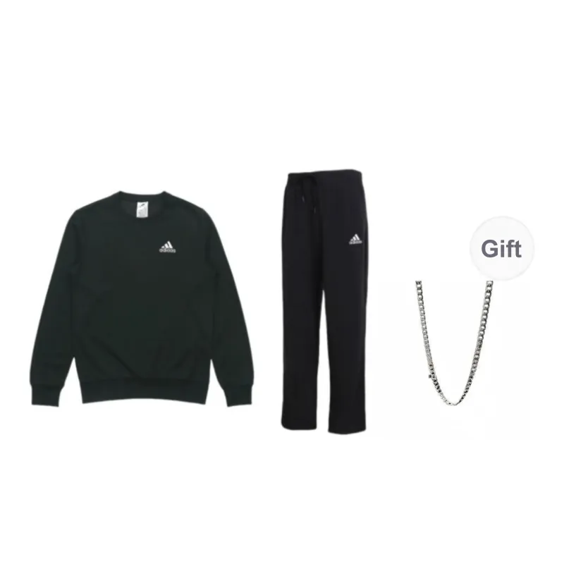 Adidas Sweatshirt Set Unisex Black+Necklace-0