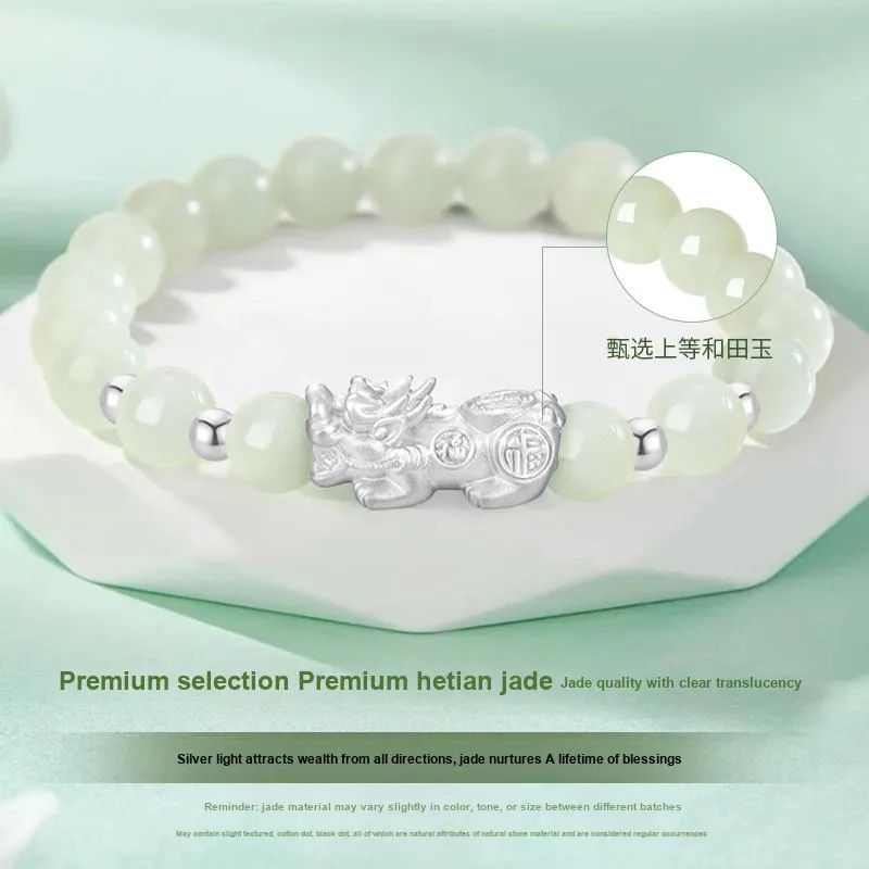 ALLOVE Hetian Jade Bracelets Pale Greenish White Jade Women's-3
