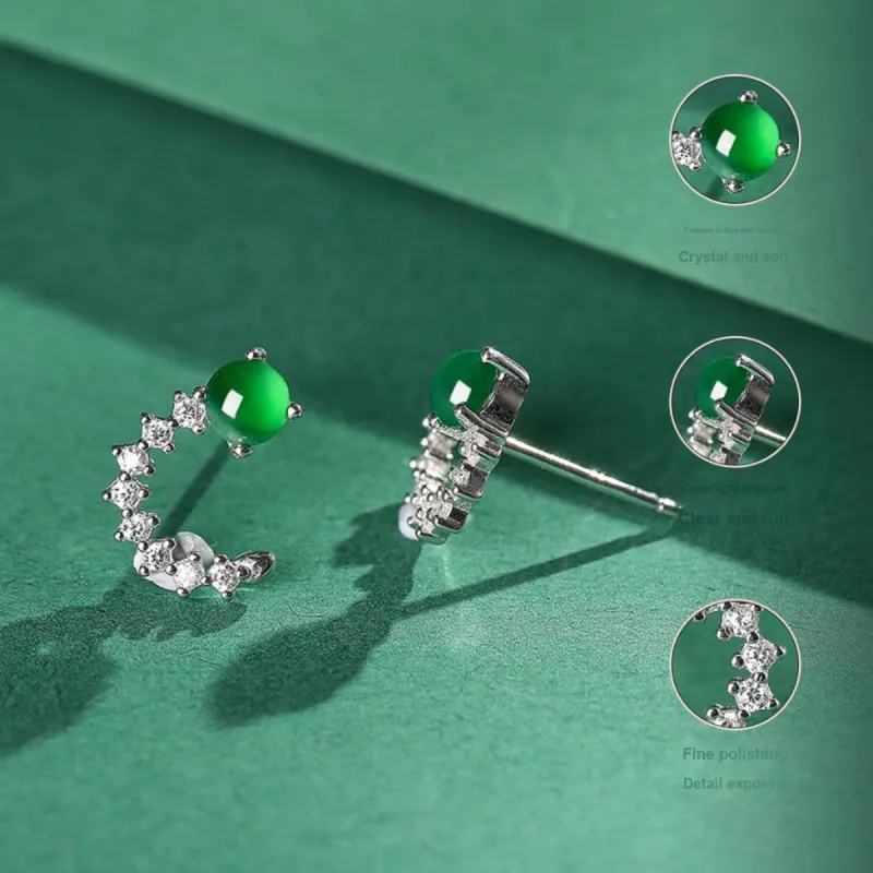 Oriental Jade Ice Glutinous Jadeite Stud Earrings Women's-2