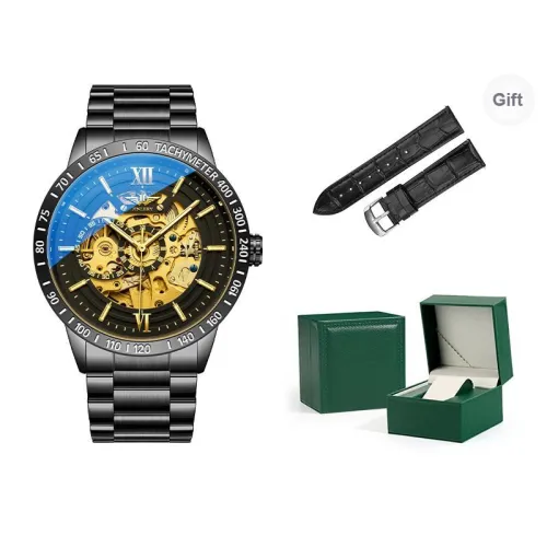 JINLERY Automatic Mechanical Movement Stainless Steel Watchband Watch Men's Watches Black Dial