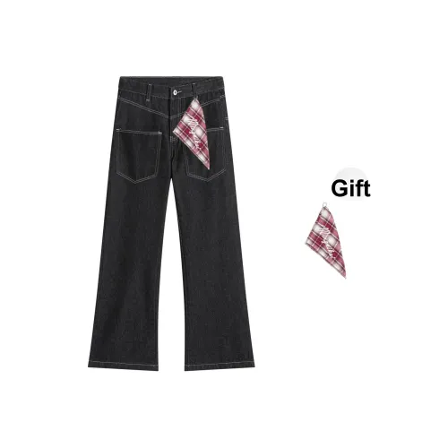 MINGNIKAI Оригинальный джинсовый черный [в комплекте с квадратным шарфом] унисекс джинсы