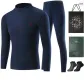Mock Neck Windproof Fleece-Lined Clothing Sets (Navy Blue) with 2-Pack Socks+Shopping Bag Included