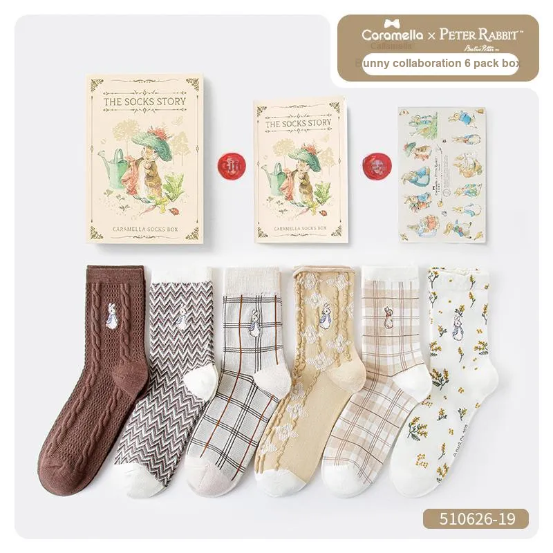 Caramella x Peter Rabbit Mid Calf Socks Unisex 6 Pack Red-25