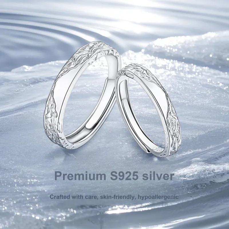 Disney S925 Silver Texture Ring Couple Rings Unisex Silver-10
