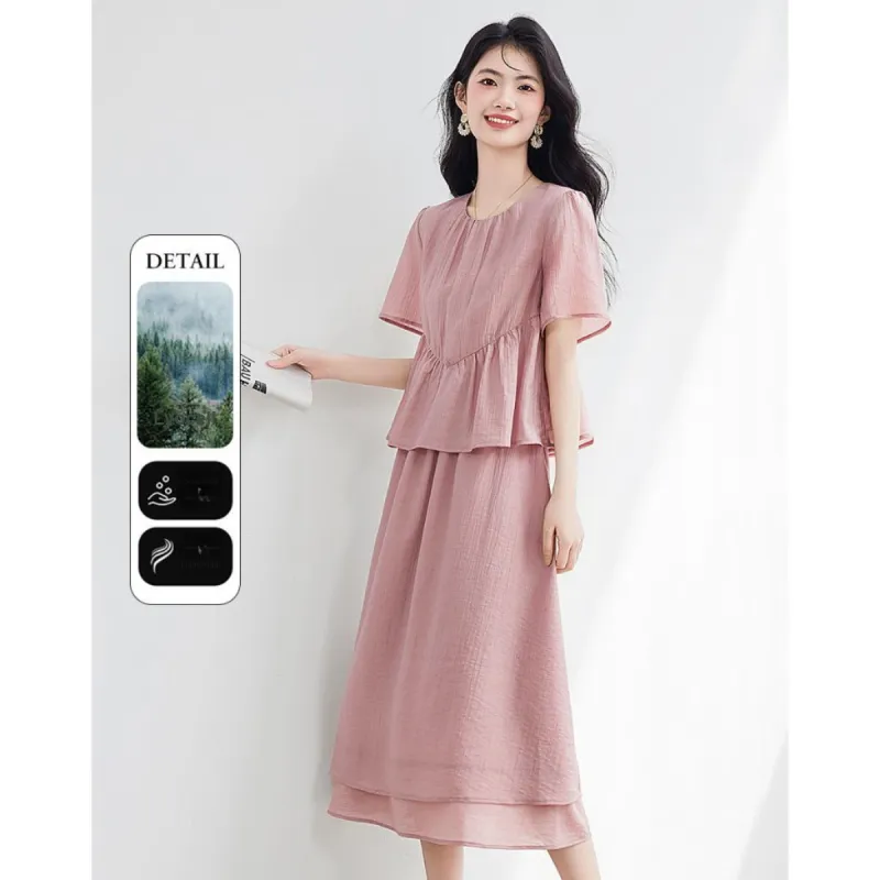 XINFEIYU Short Sleeved Dress Women's Pink-1
