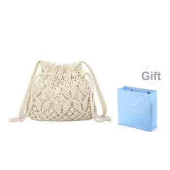COLINS KEIRS Knitted Fabric Bucket Bags Crossbody Bag, Shoulder Bag Women's White/Khaki