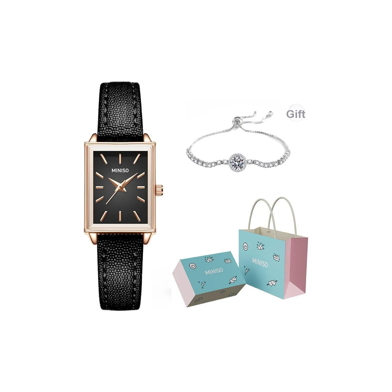 Miniso Элегантный Универсальный Small Square Watch Кварцевый механизм Кожаный ремешок Часы Женские Часы Фиолетовый Циферблат часов