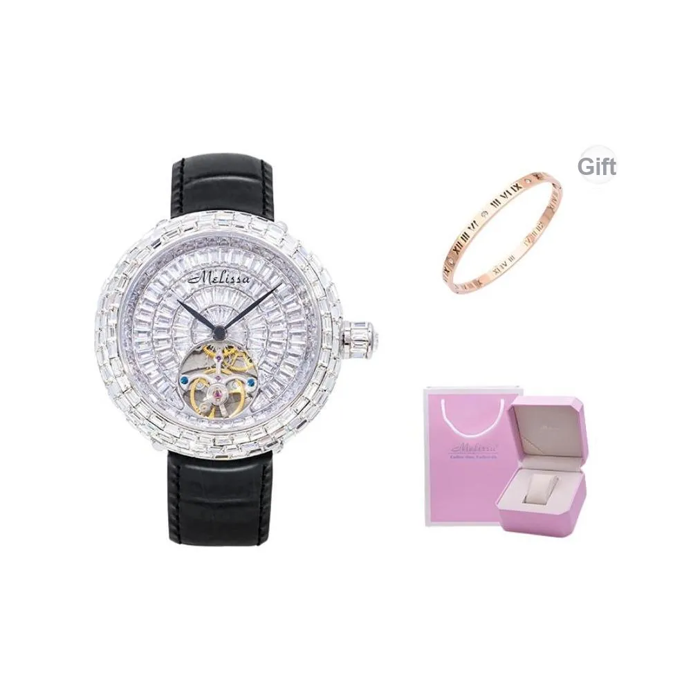 Melissa Механические часы с натуральной кожей ремешок женские часы серебристый циферблат