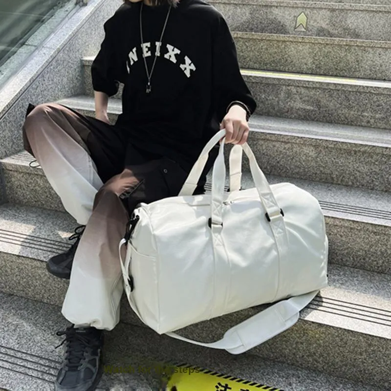 GKY PU Gym Bag Large Size Unisex White/Black-6