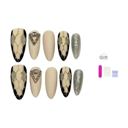 XIBI Alien Snake Pattern Черный Белый Циркон Шар Роскошь False Nail Oval Серый Jump Color Кошачий глаз