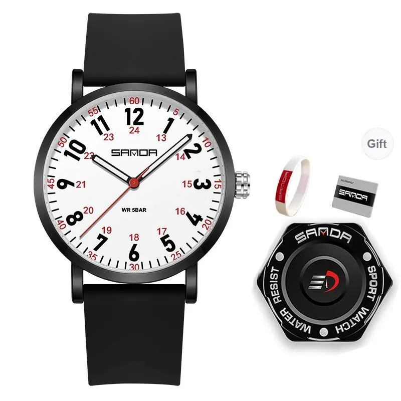 Sanda Quartz Movement Silicone Strap Watch Unisex White Dial-33