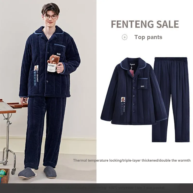 FENTENG x LINE FRIENDS Brown Bear Pajama Set Men's Royal Blue-2