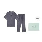 [Gift Box Set]Short-Sleeved+Pants Heather Gray Checkered Men's Clothing Sets