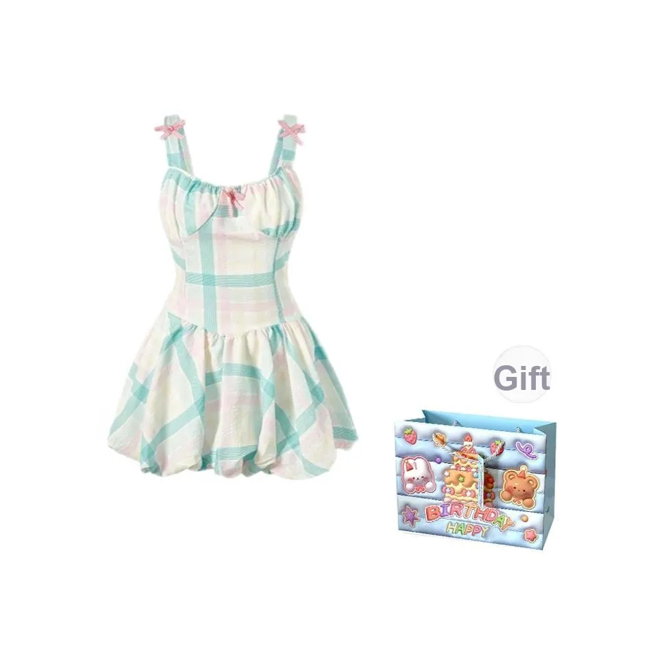 WOWI Sleeveless Dresses Women's Multicolor Plaid