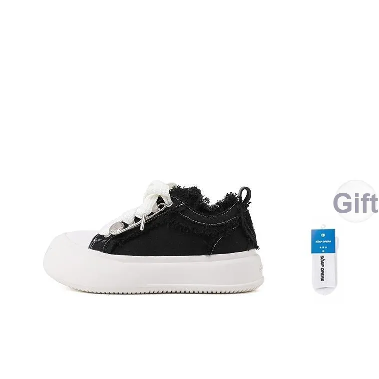 SOAP OPERA Slip Resistant Abrasion Resistant Low top Canvas Skateboard Shoes 5cm Unisex Black