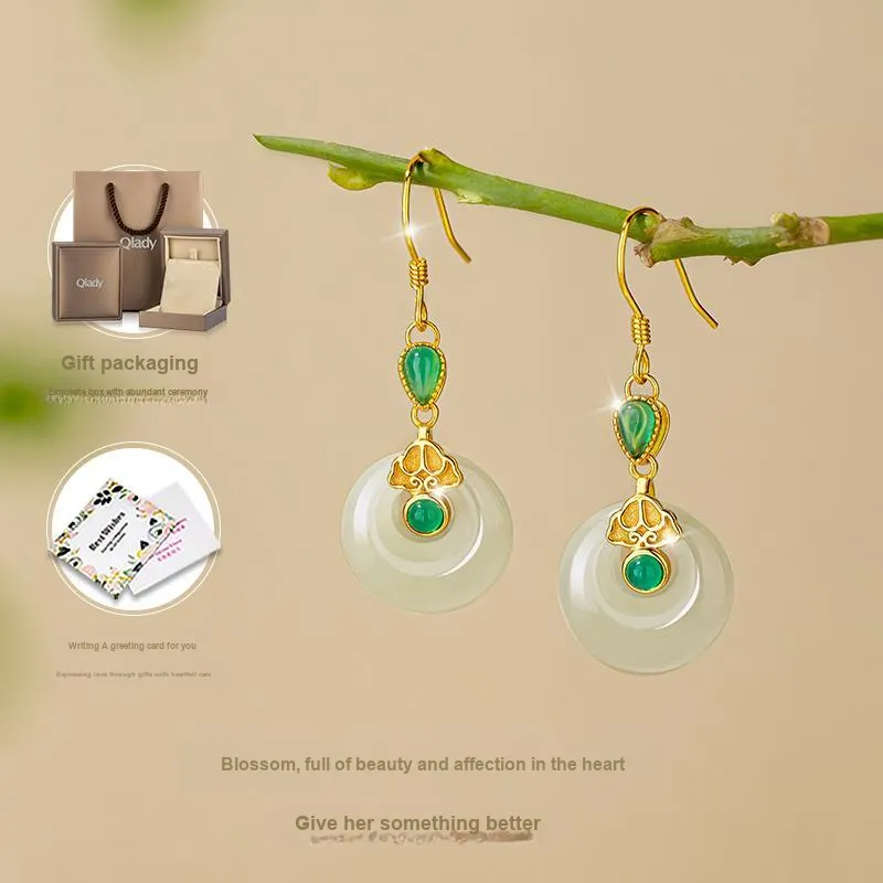 Encounter Gift Hetian Jade Earrings Pale Greenish White Jade Women's-5