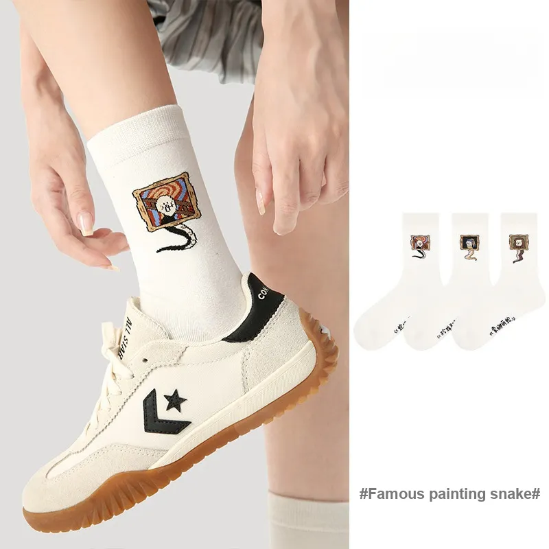 Vine Color Mid-Calf Socks Unisex 3 Pack Famous Painting Of A Small Snake-2