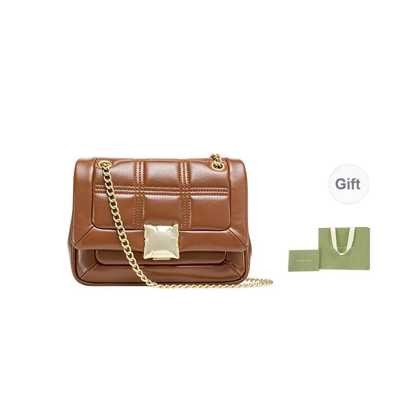 VANESSA HOGAN Cow Leather Shoulder Bag Crossbody Bag Small Square Bag Shoulder Bag Medium Size Women's Brown-0