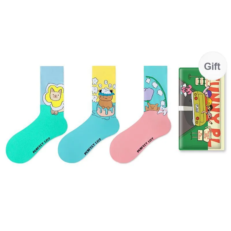 PL Mid Calf Socks Unisex Shopping Bag 3 Pack Mixed Color-0