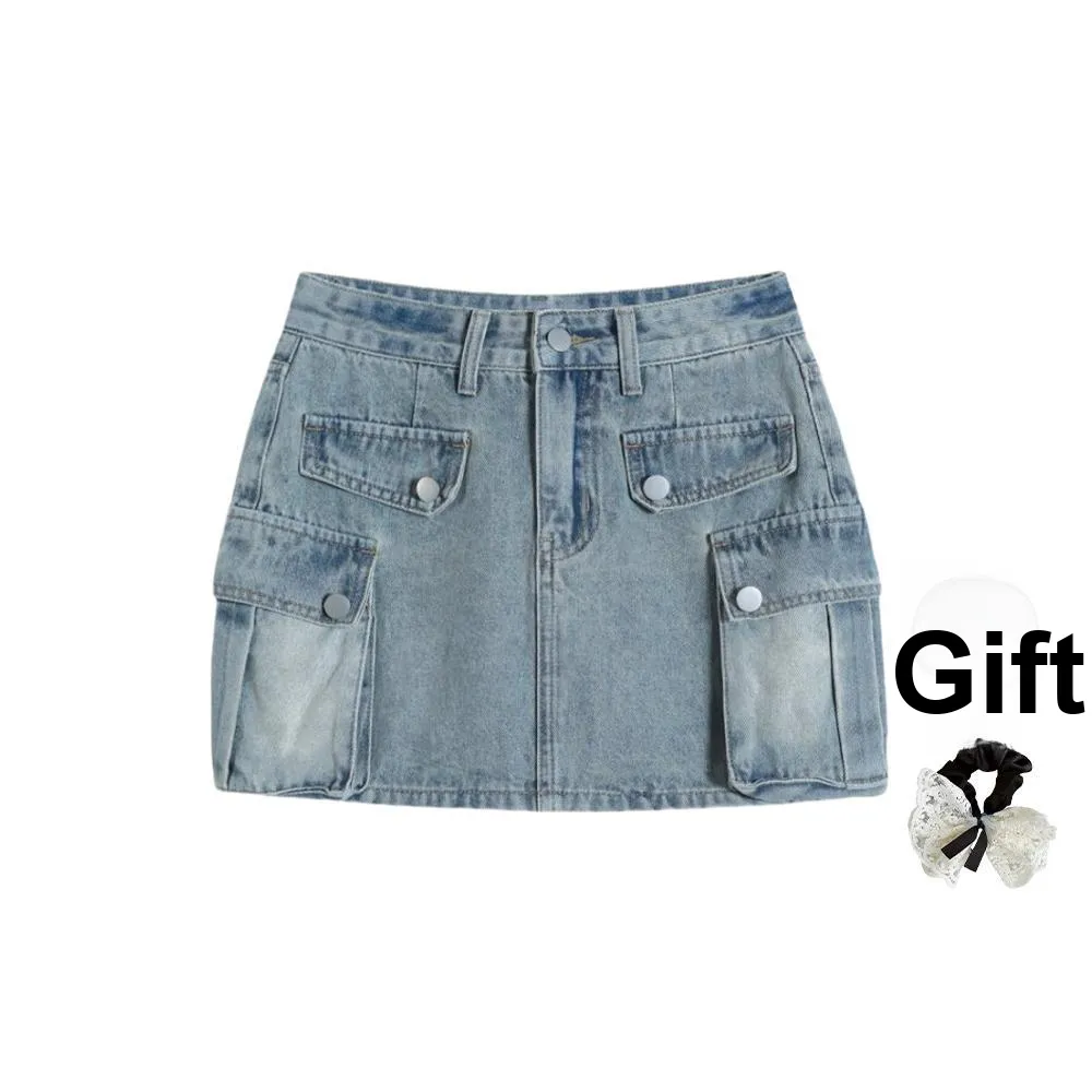 TUSHIFEI Cargo Short Skirts Women's Blue+Hair Tie Comes With