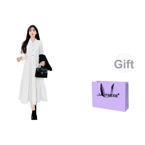 LADYXIEXIE Бежевый Абрикосовый Женские Длинные Платья с Длинными Рукавами