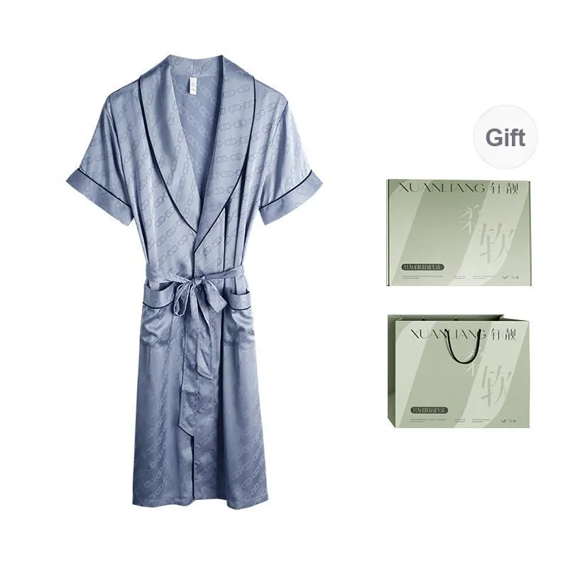 Xuan Liang Sleep Robe Men's Gift Box Set Mist Gray Blue-0