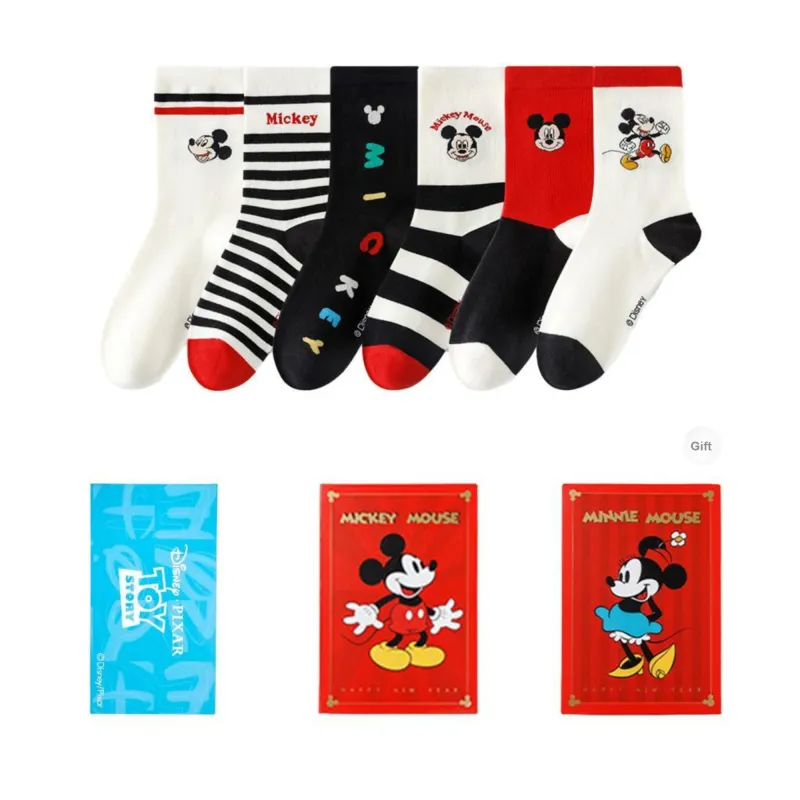 Disney Minnie Collection Mickey Collection Mid Calf Socks Unisex Box 6 Pack-7