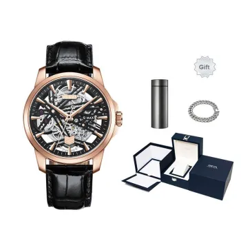 GEYA G MAX Collection Automatic Mechanical Movement Genuine Leather Strap Watch Men's Watches Cut Out Dial