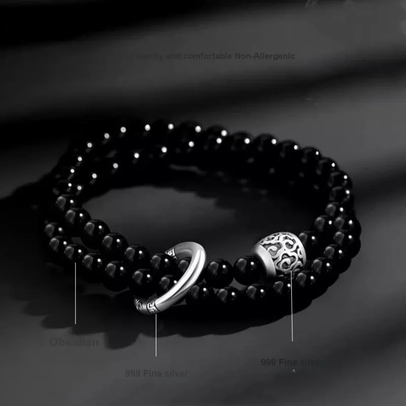Lang Wind Natural Obsidian Bracelets Unisex-2