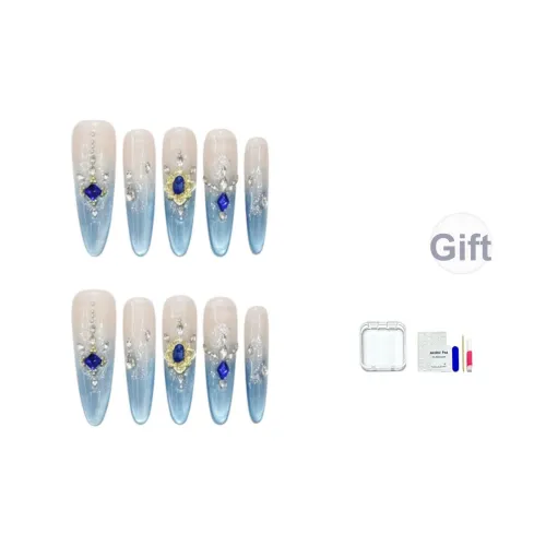 JINGCHANXUE [Посейдон] Роскошь Винтажный синий Ромб False Nail Длинный Ледяной синий Градиентный Кошачий глаз 20 мм