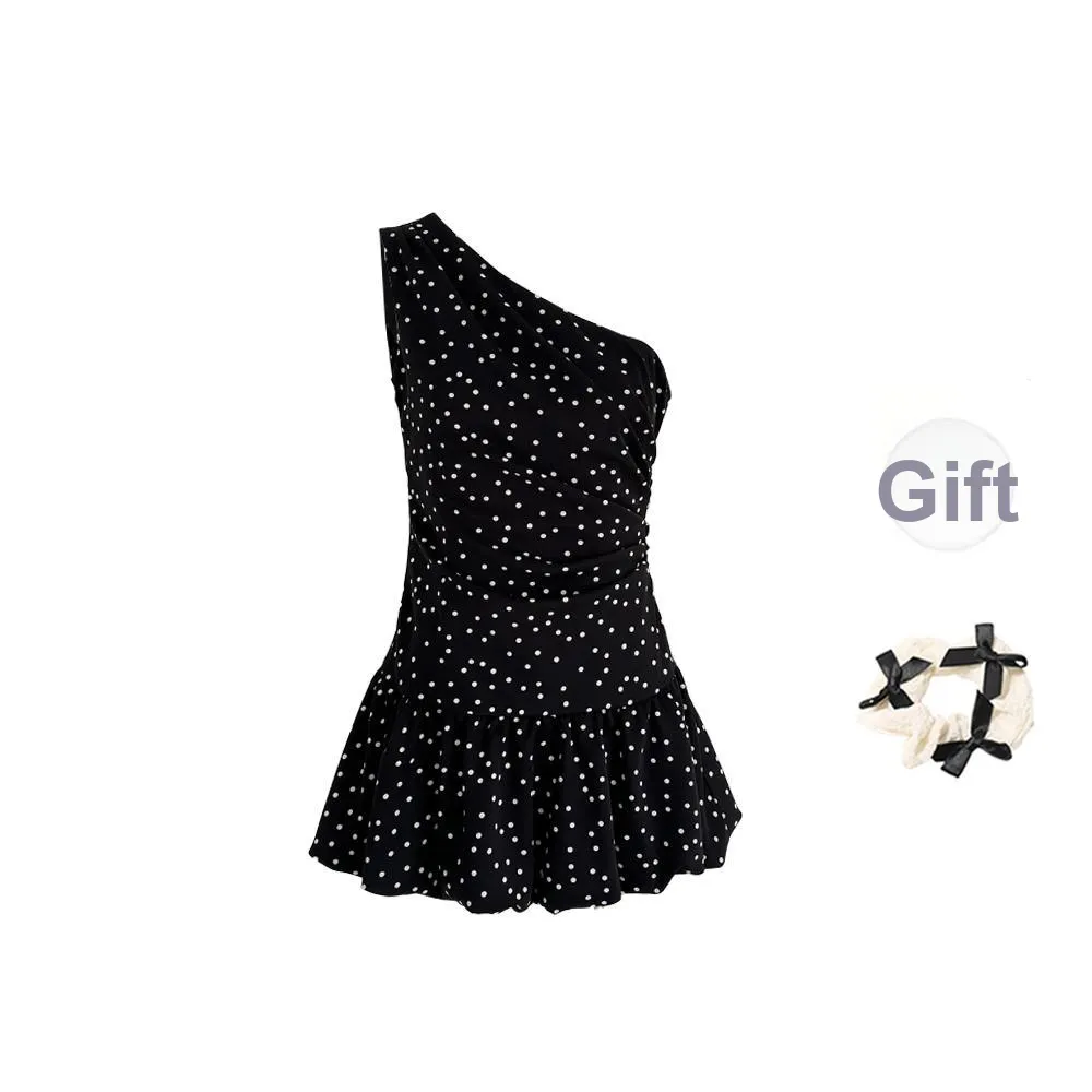 TORIGHT Sleeveless Dress Women's Black Polka Dot+Bowknot Hair Tie Comes With