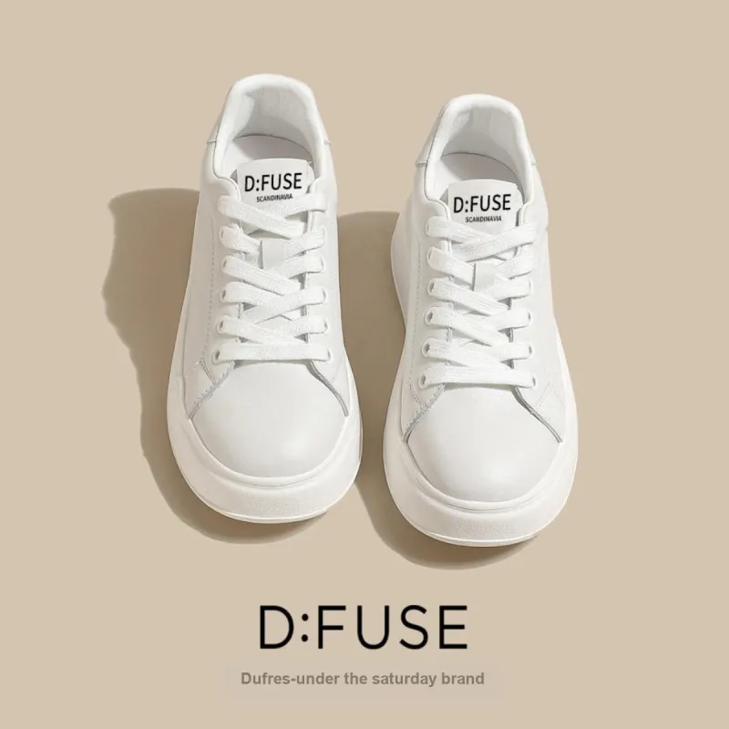 D FUSE SCANDINAVIA White Sneakers Height Increasing Lightweight Low Top Skateboard Shoes 5.5cm Women's White-2