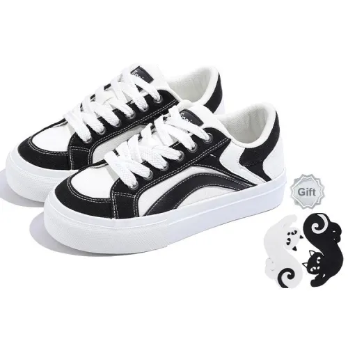 TUOPIN Pie Shoes Skateboard Shoes Women's Low-Top Black/White