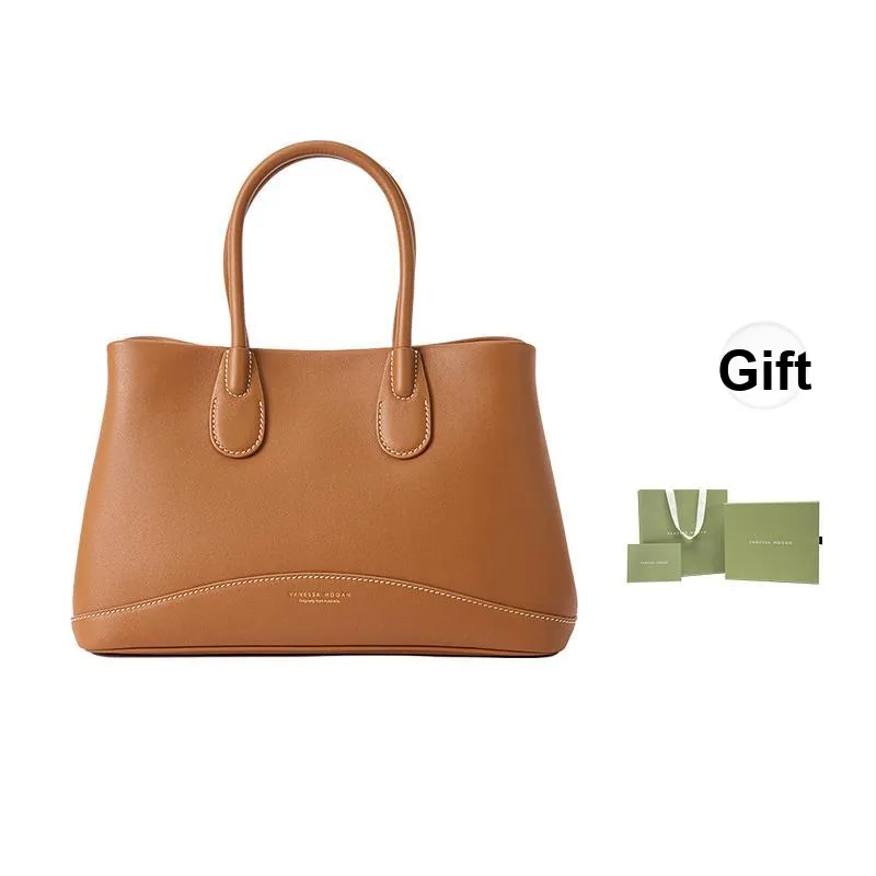 VANESSA HOGAN Top Grain Cow Leather Crossbody Handbag Medium Size Women's Nut Brown-0