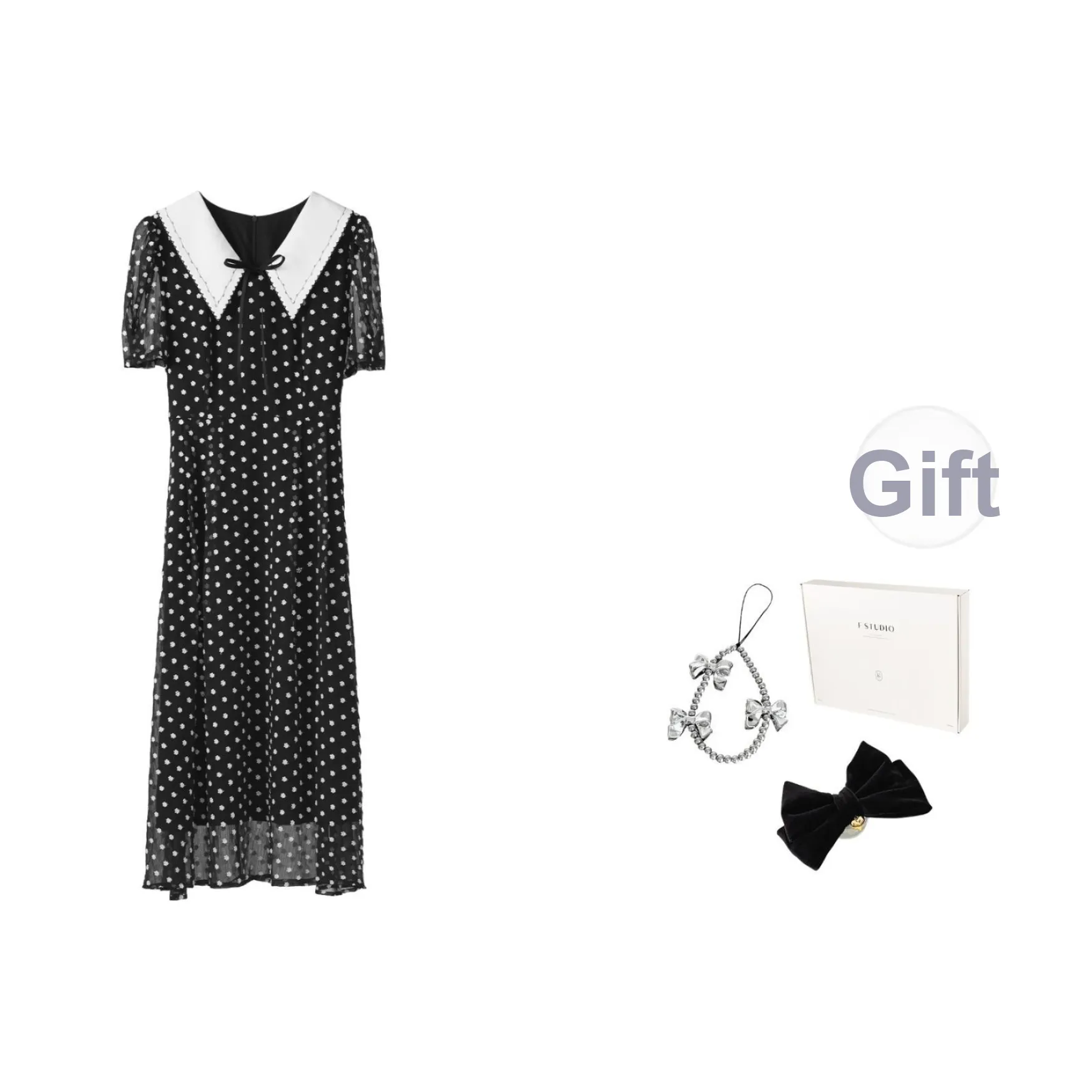 Fstudio Летний Корейский стиль Мягкий And Элегантный Модный Гороховый узор Короткий рукав Платье Женское