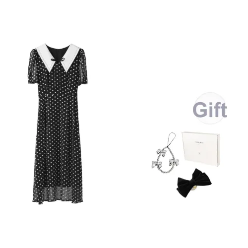 Fstudio Летний Корейский стиль Мягкий And Элегантный Модный Гороховый узор Короткий рукав Платье Женское