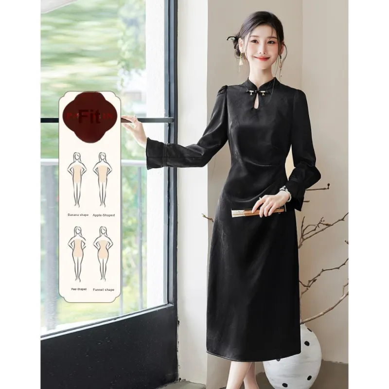 Like The Age Of Water Long Sleeved Dress Women's Black-3