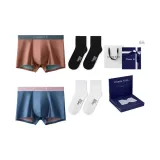 100S Modal[Yellow Brown Green+Sunrise Blue Pink]+[100% cotton Ankle Socks × 2 Pack]Gift Box Set
