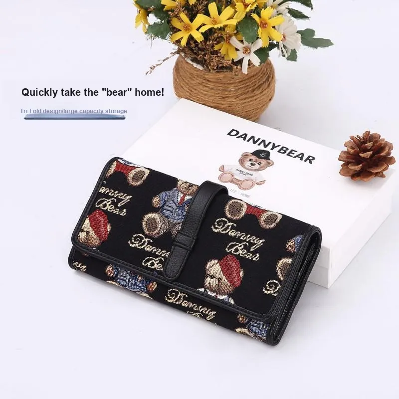 DANNYBEARJEANS Fabric Wallet Unisex Vintage Bear Blue/Gentleman Bear Red/Gentleman Bear Black/Rose Pink-13