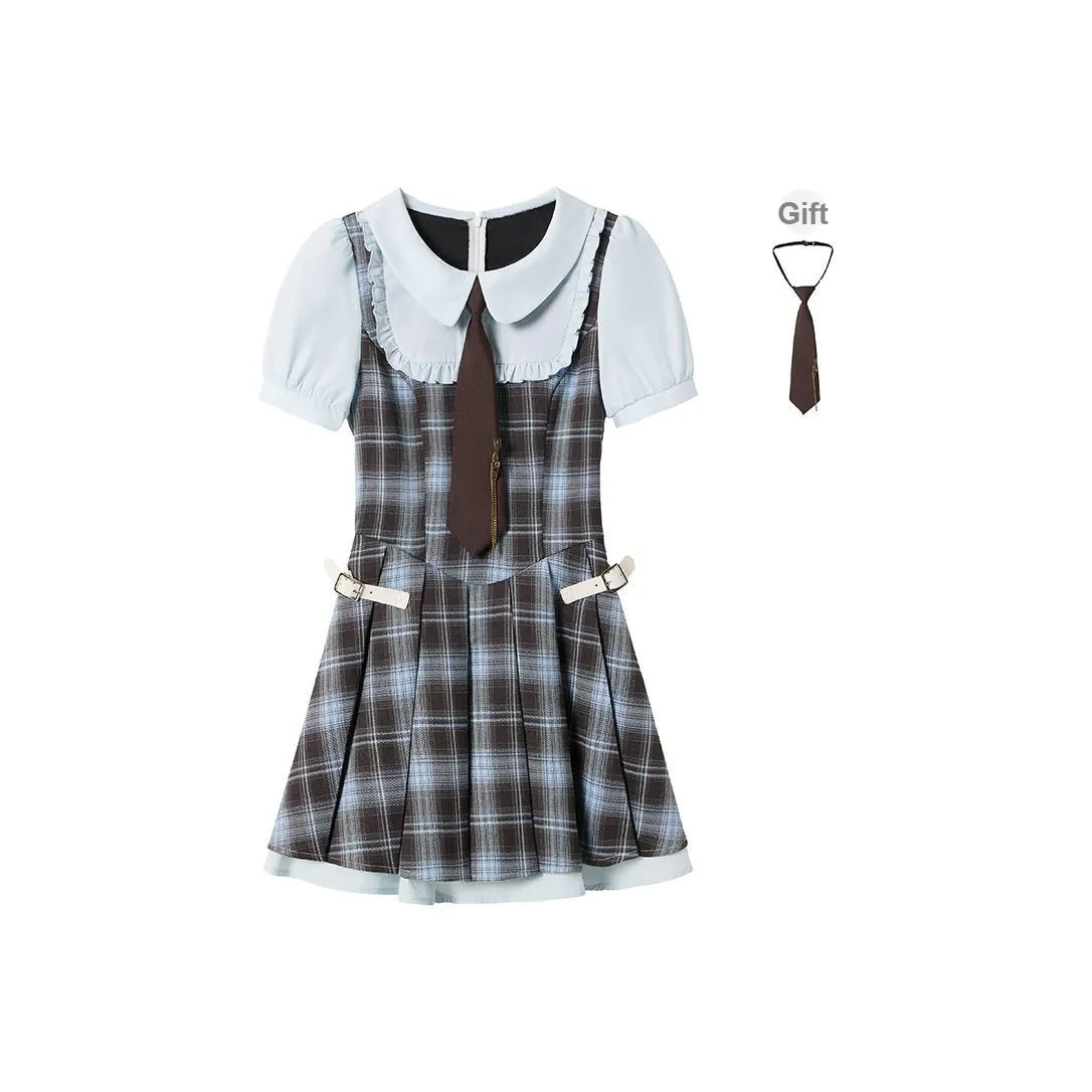 FABRIC PIG Короткий рукав платье женское светло-синее