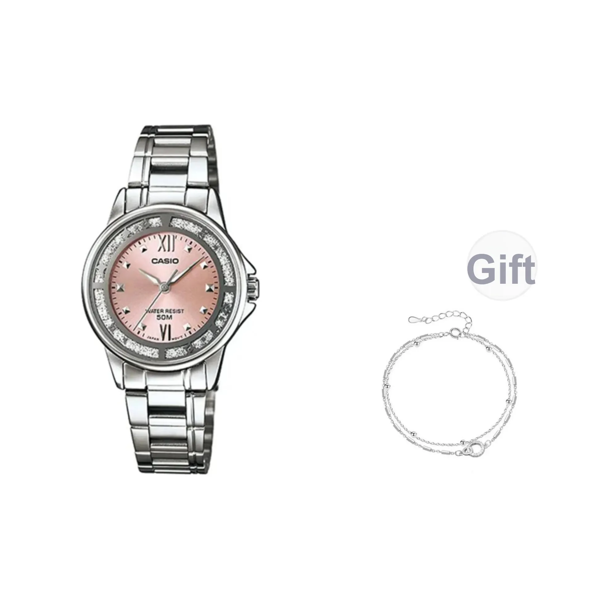 CASIO VINTAGE COLLECTION L THREE Hands Кварцевый механизм Нержавеющий стальной ремешок Часы Женские Розовый циферблат