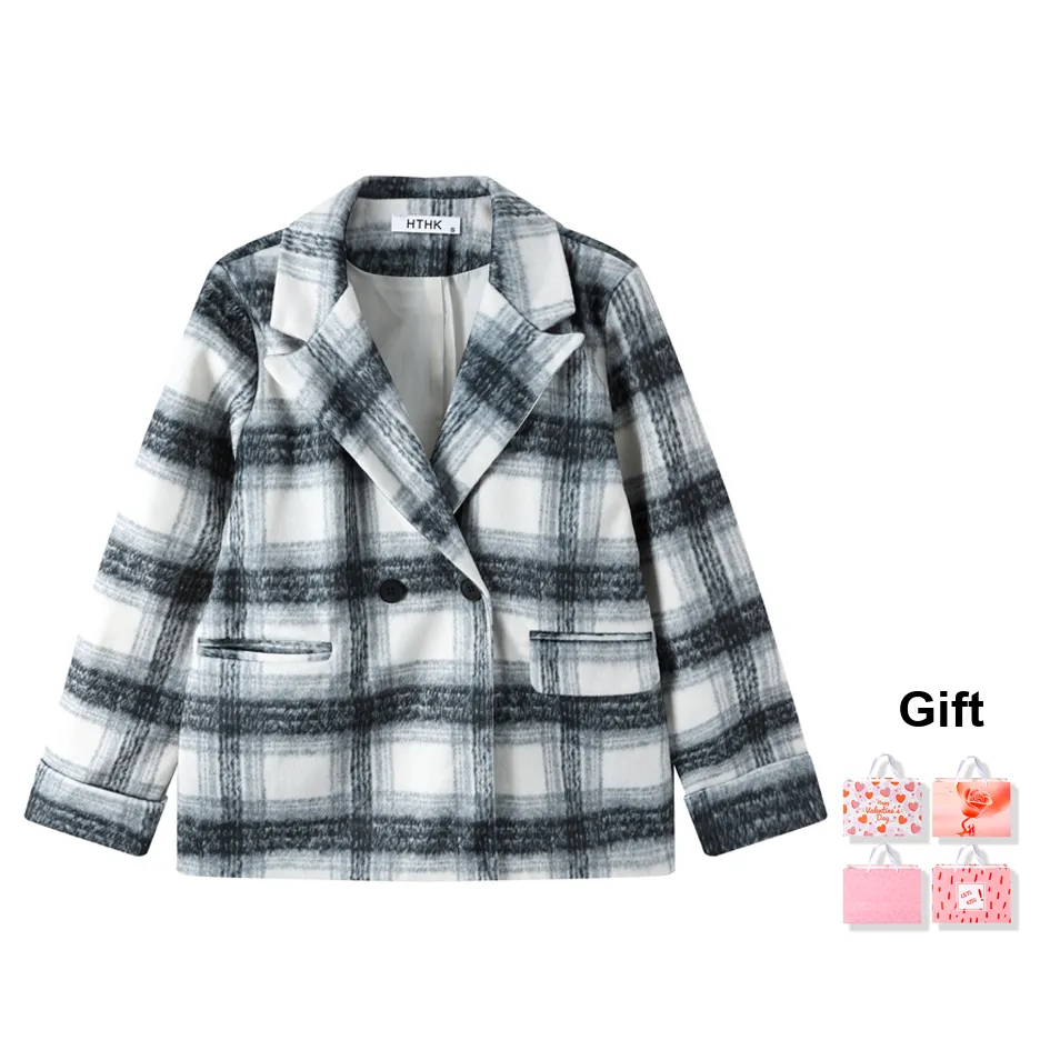 HTHK Jackets Coats Women's Black White Plaid